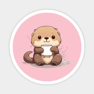 Cute Sea Otter drinking tea with a cute expression Magnet